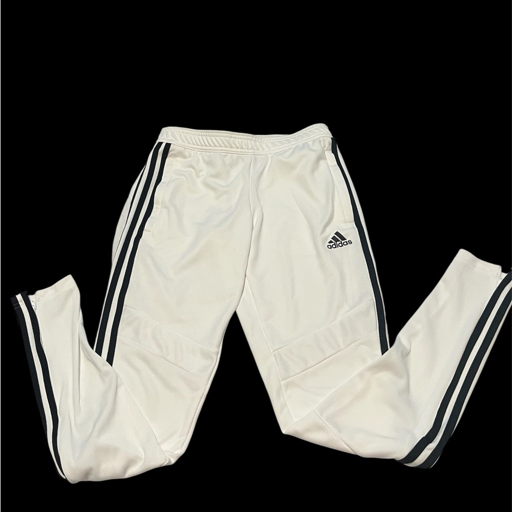 Adidas Kids White Joggers with Black Stripes